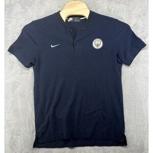 Nike‎ 2018 Manchester City FC Henley Shirt Blue Button Football Club Men's L